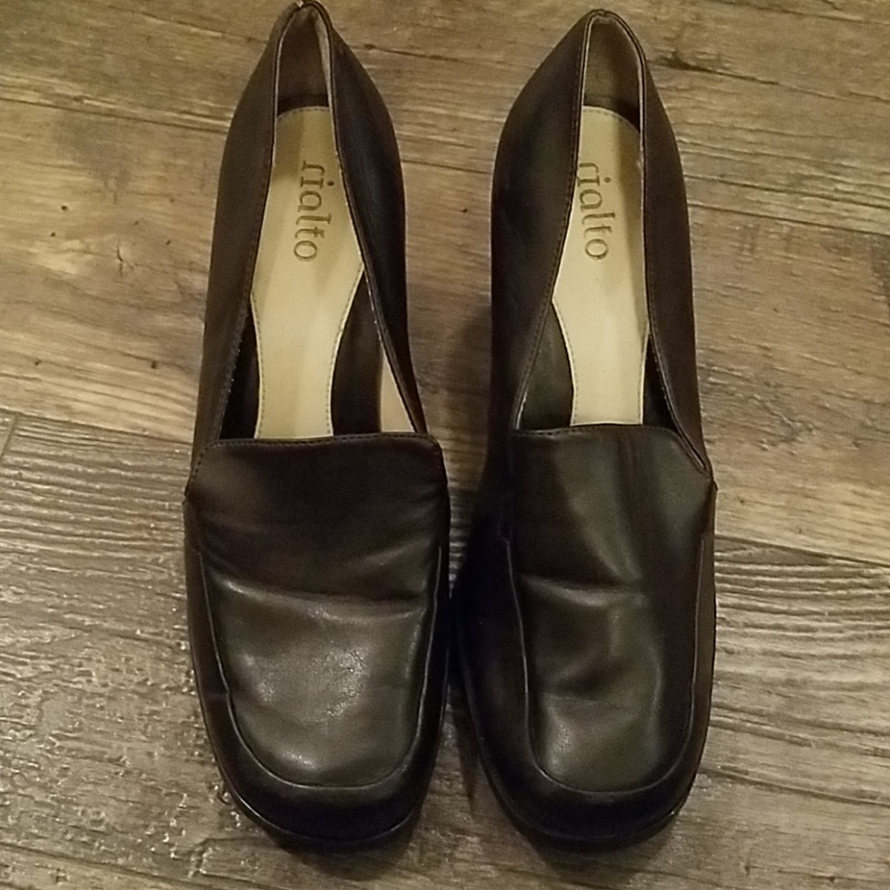 Brown high heel loafers